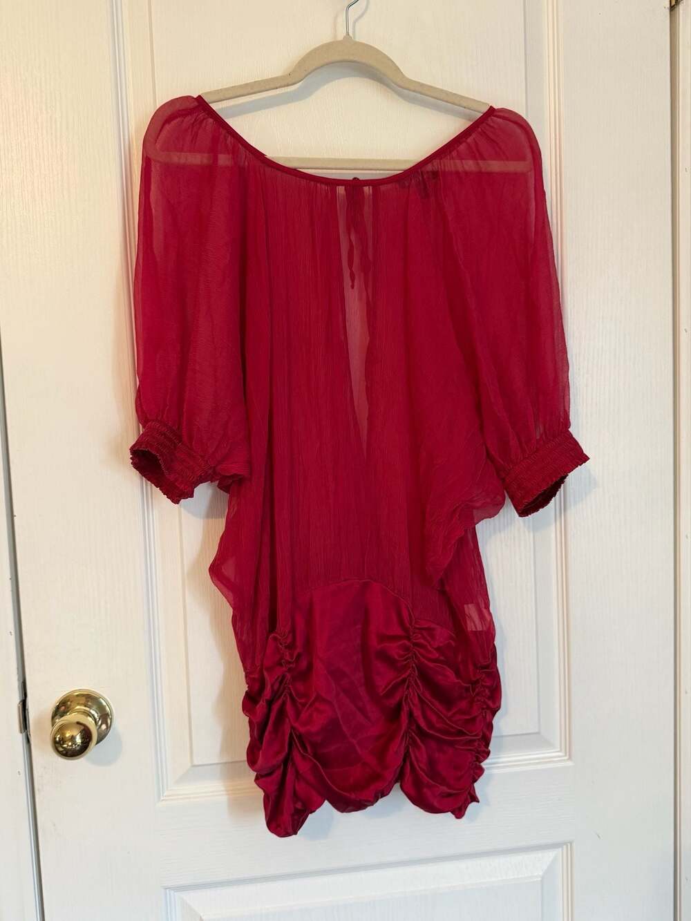 Bebe Fuchsia Chiffon Ruched Mini Dress/Top Size M